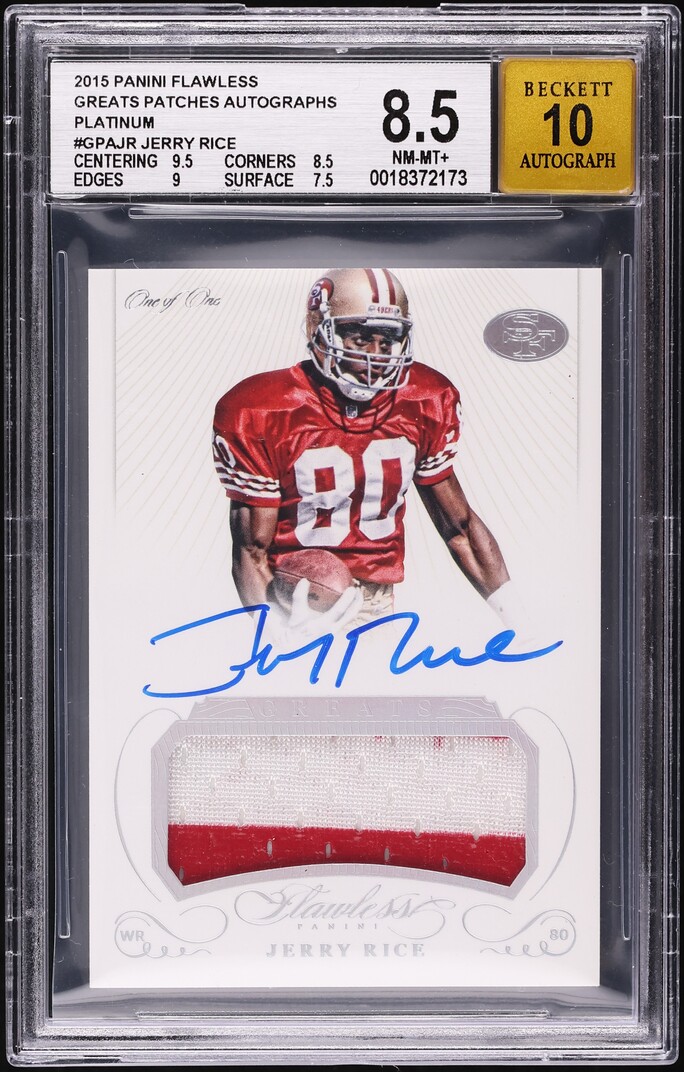 2015 Panini Flawless Greats Platinum Jerry Rice PATCH AUTO 1/1 #GPA-JR BGS 8.5 NM-MT+