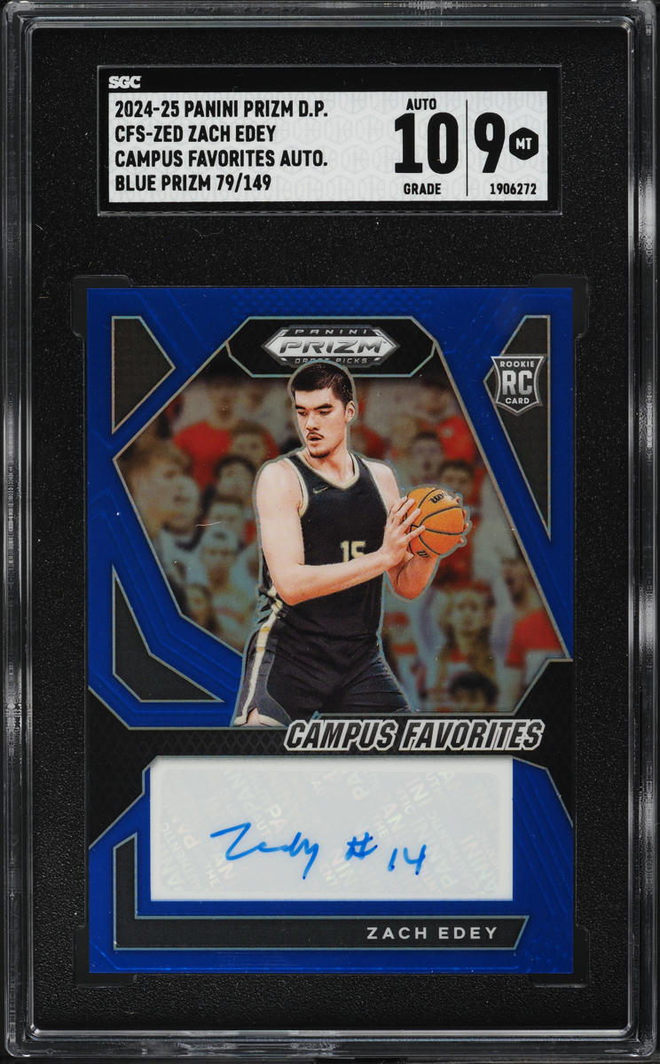 2024 Panini Prizm Draft Campus Favorites Blue Zach Edey ROOKIE AUTO /149 SGC 9 - Main Image