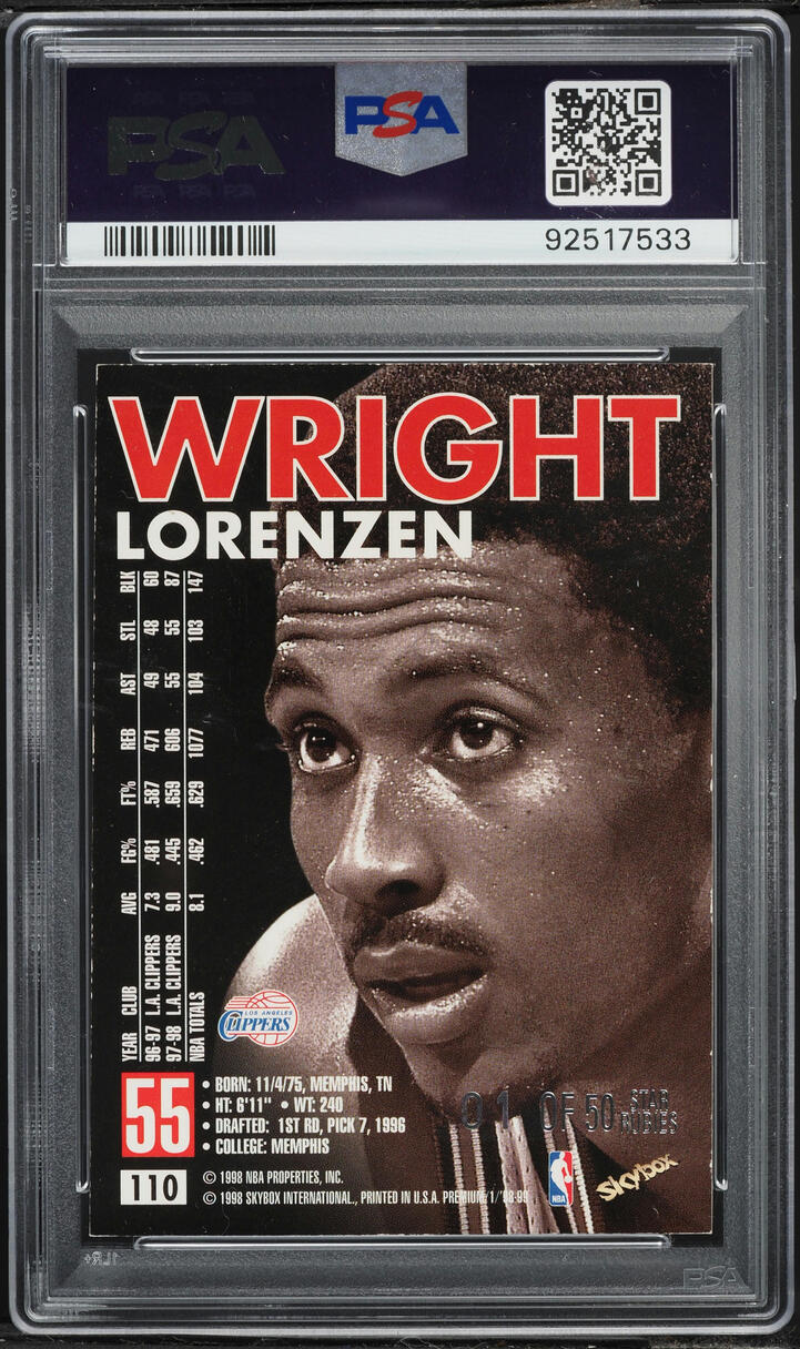 1998 Skybox Premium Star Rubies Lorenzen Wright 1/50 #110 PSA 6 EXMT