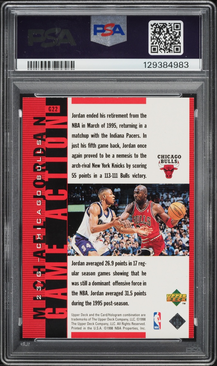1998 Upper Deck MJ Living Legend Game Action Red Michael Jordan /2300 #G22 PSA 7 NRMT