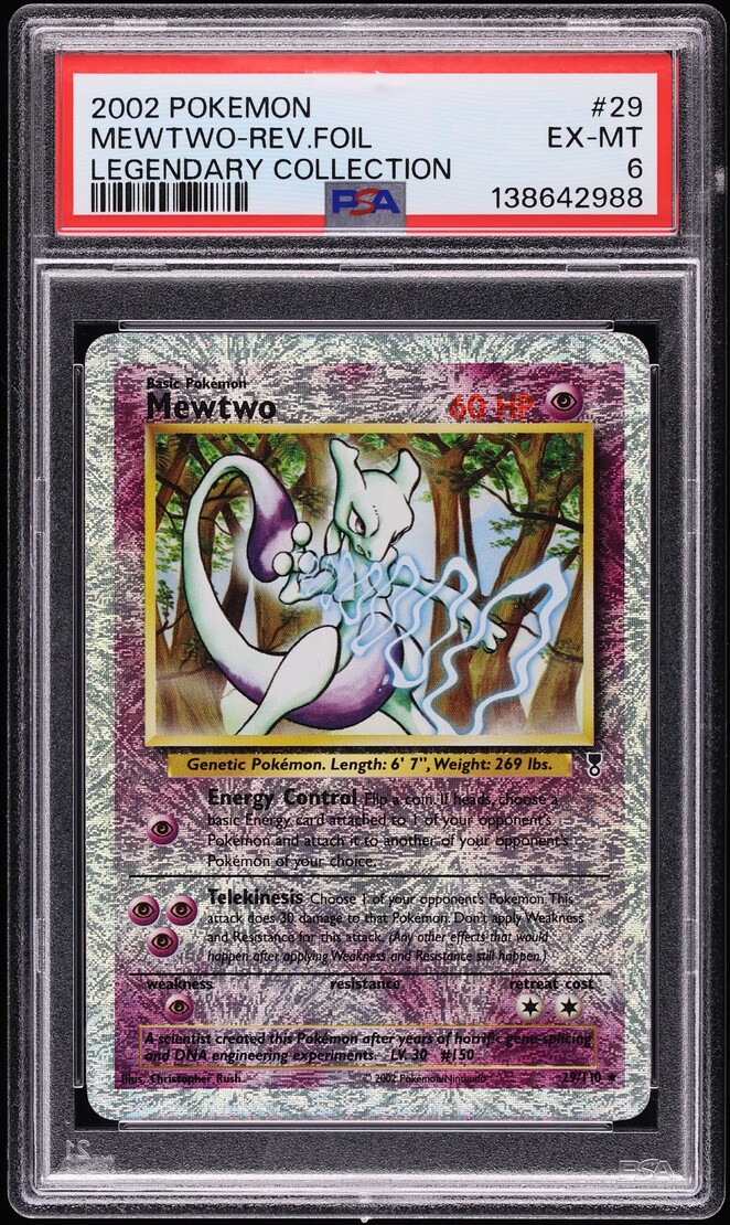 2002 Pokemon Legendary Collection Reverse Holo Mewtwo #29 PSA 6 EXMT