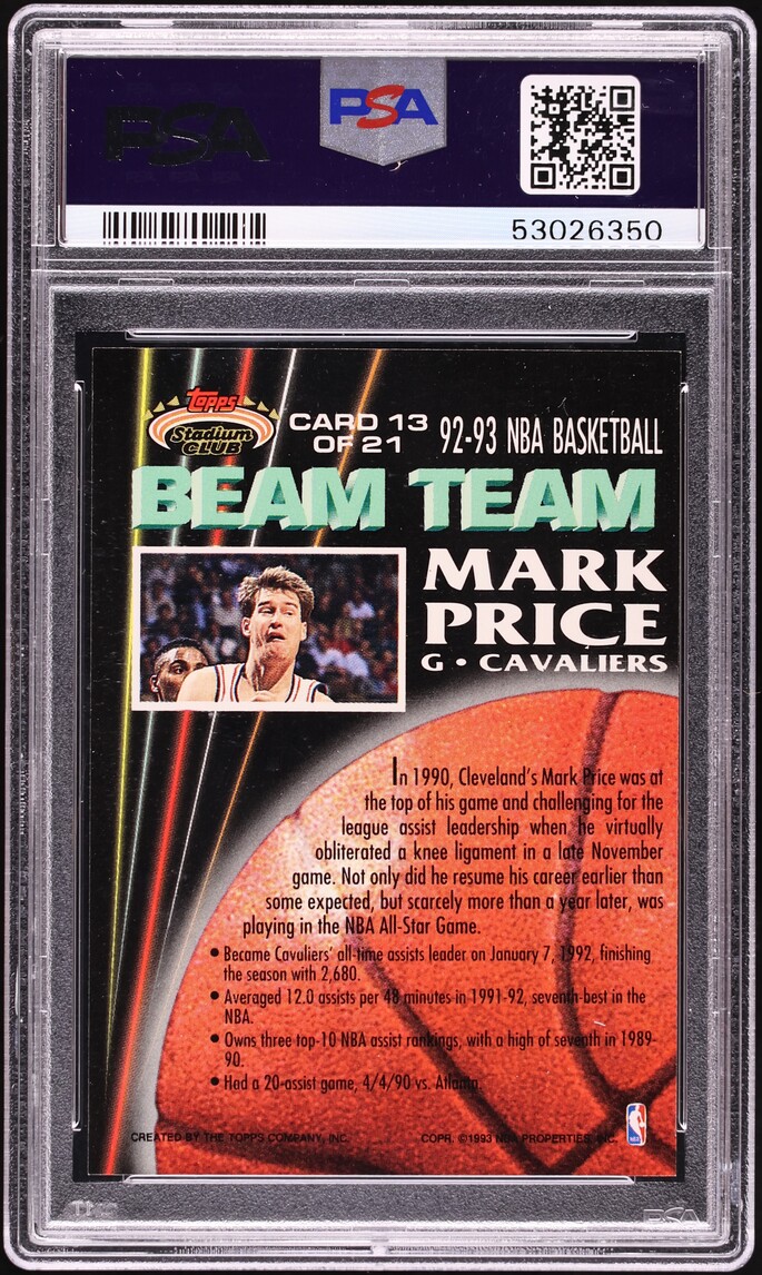 1992 Stadium Club Beam Team Mark Price #13 PSA 9 MINT