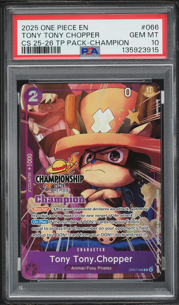 2025 One Piece Championship Top Player Pack Champion Tony Tony Chopper #OP07-066 PSA 10 GEM