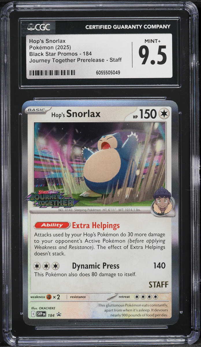 2025 Pokemon SV Black Star Promo Journey Together Prerelease Staff Hop's Snorlax CGC 9.5
