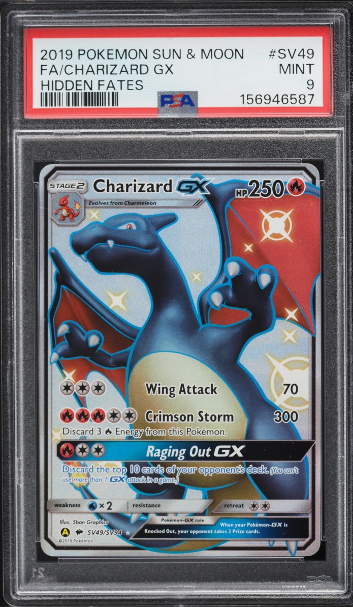 2019 Pokemon Sun & Moon Hidden Fates Shiny Vault Full Art Charizard GX #SV49 PSA 9 MINT