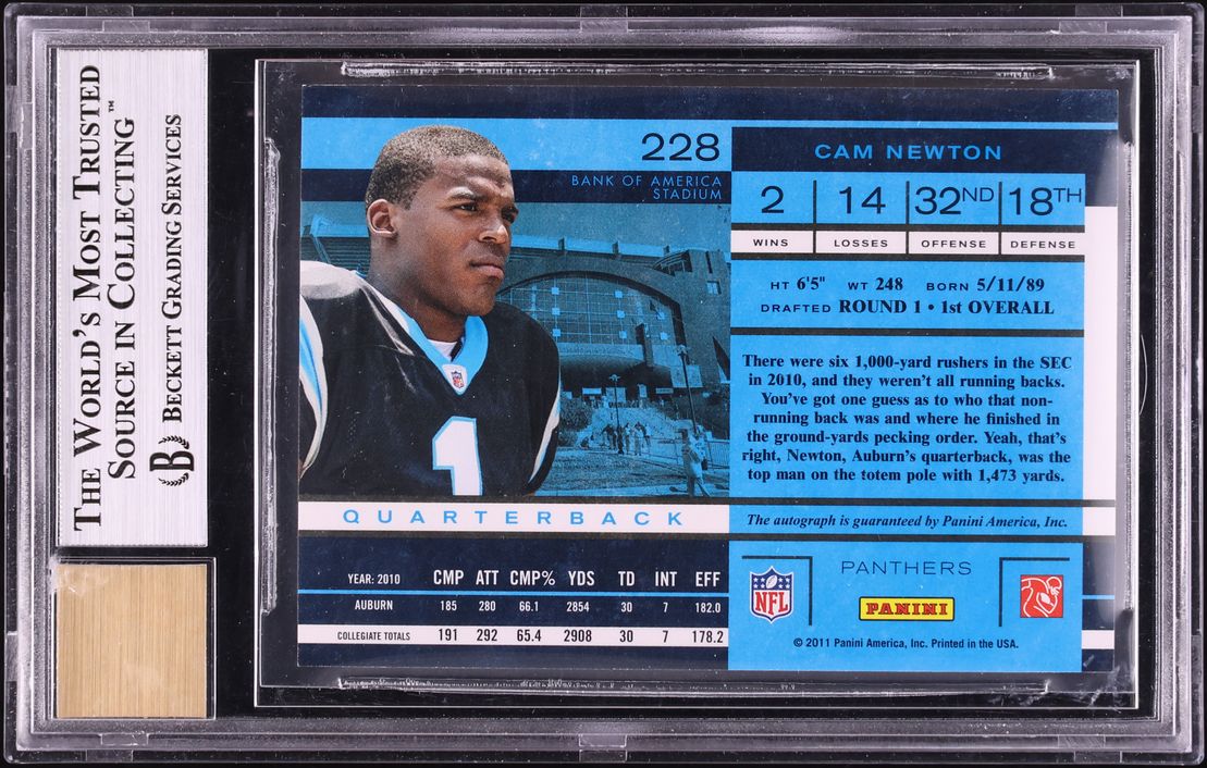 2011 Playoff Contenders Cam Newton ROOKIE AUTO #228 BGS 8.5 NM-MT+