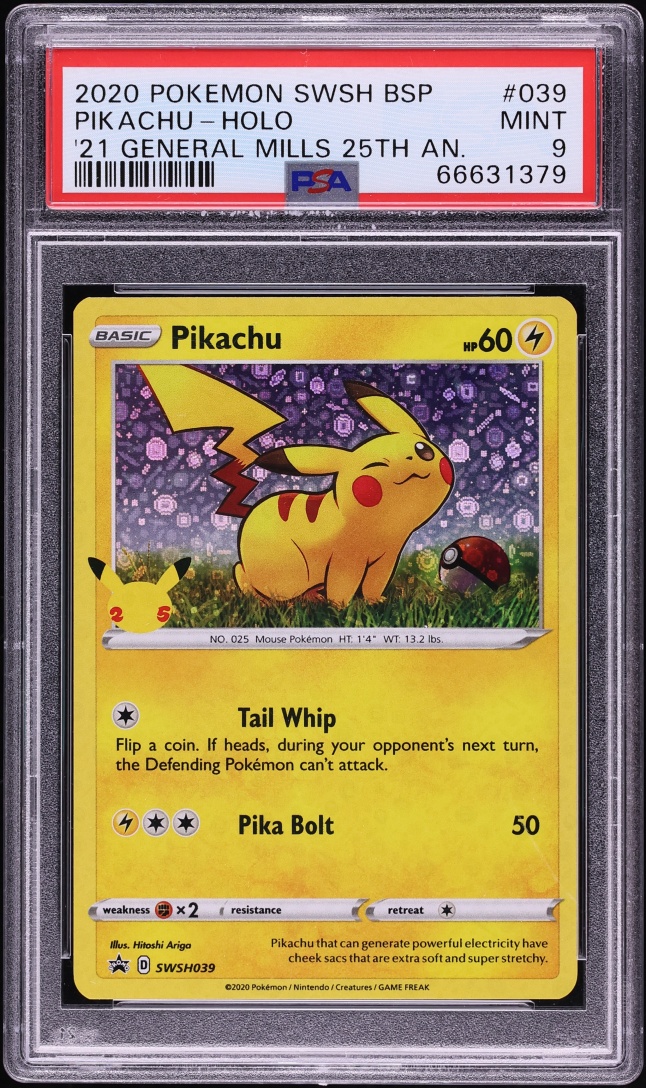 2020 Pokemon Sword & Shield Promo General Mills 25th Anniversary Holo Pikachu #SWSH039 PSA 9