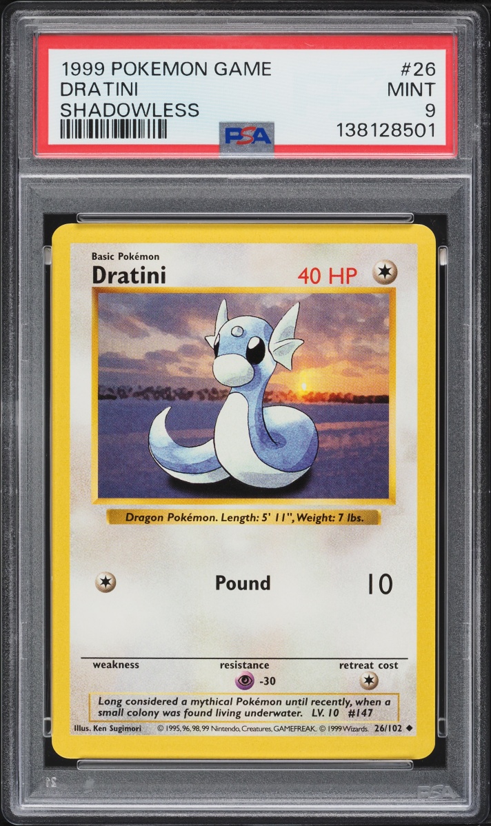1999 Pokemon Base Set Shadowless Dratini #26 PSA 9 MINT