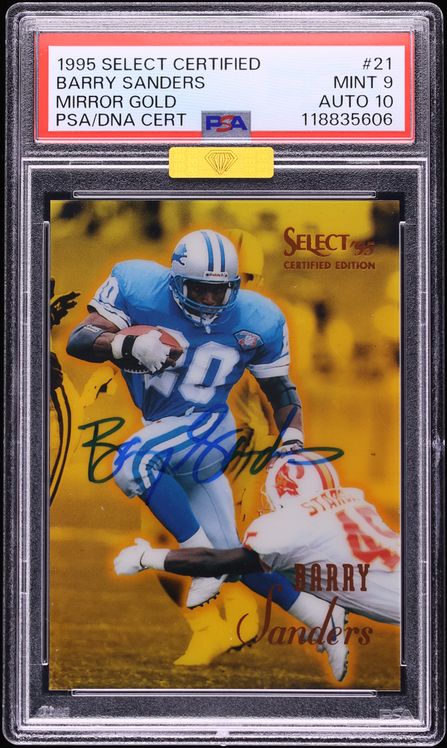 1995 Select Certified Mirror Gold Barry Sanders AUTO DNA 10 #21 MBA PSA 9 MINT