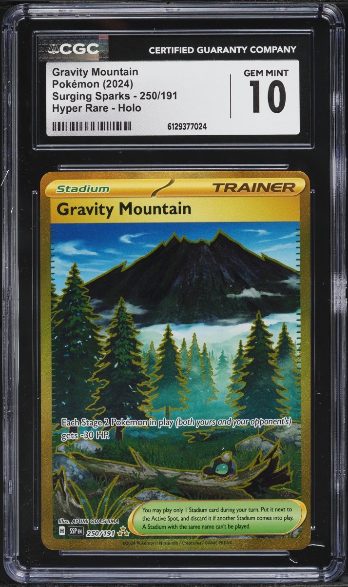 2024 Pokmeon Scarlet & Violet Surging Sparks Gold Rare Gravity Mountain #250 CGC 10 GEM MINT