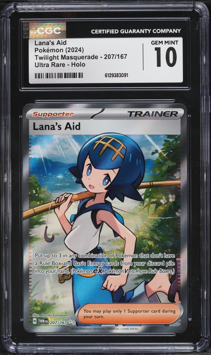2024 Pokemon Scarlet & Violet Twilight Masquerade Full Art Lana's Aid #207 CGC 10 GEM MINT