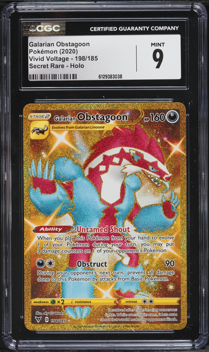 2020 Pokemon Sword & Shield Vivid Voltage Gold Rare Galarian Obstagoon #198 CGC 9 MINT