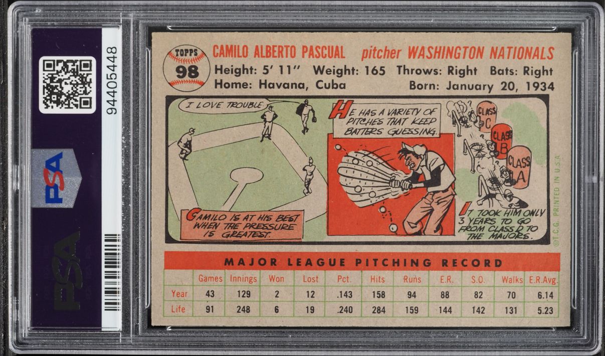 1956 Topps Camilo Pascual #98 PSA 7 NRMT