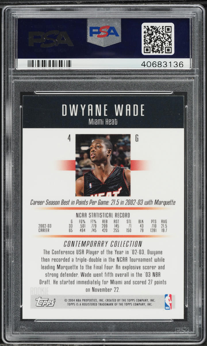 2003 Topps Contemporary Collection Dwyane Wade ROOKIE #4 PSA 10 GEM MINT