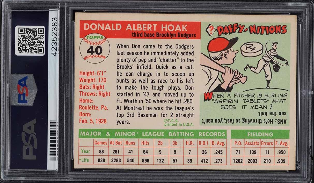 1955 Topps Don Hoak #40 PSA 7 NRMT