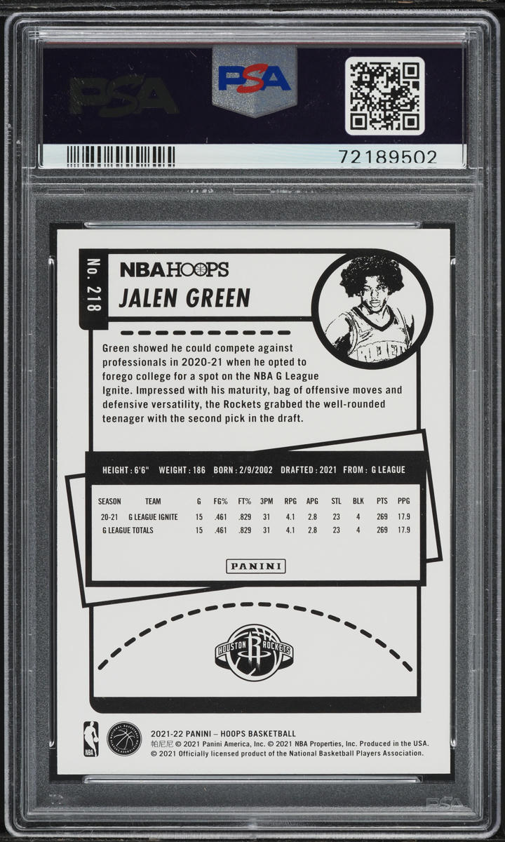 2021 Hoops Jalen Green ROOKIE #218 PSA 9 MINT