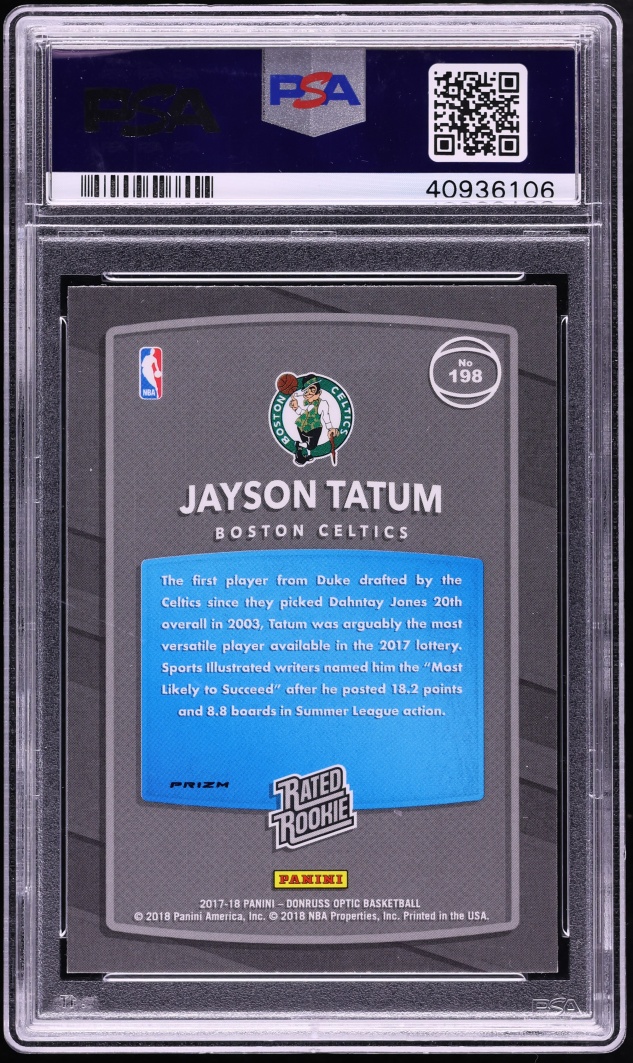 2017 Donruss Optic Blue Velocity Jayson Tatum ROOKIE #198 PSA 10 GEM MINT