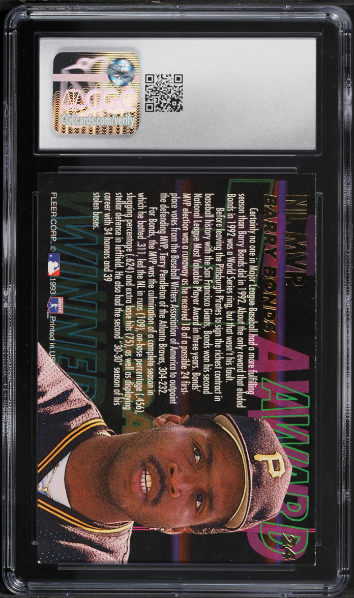 1993 Ultra Award Winners Barry Bonds #24 CGC 8 NM-MT