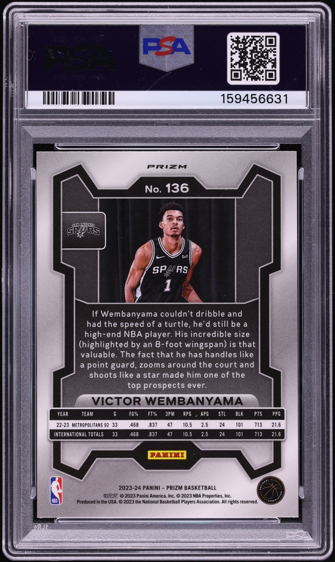 2023 Panini Prizm Silver Victor Wembanyama ROOKIE #136 PSA 10 GEM MINT