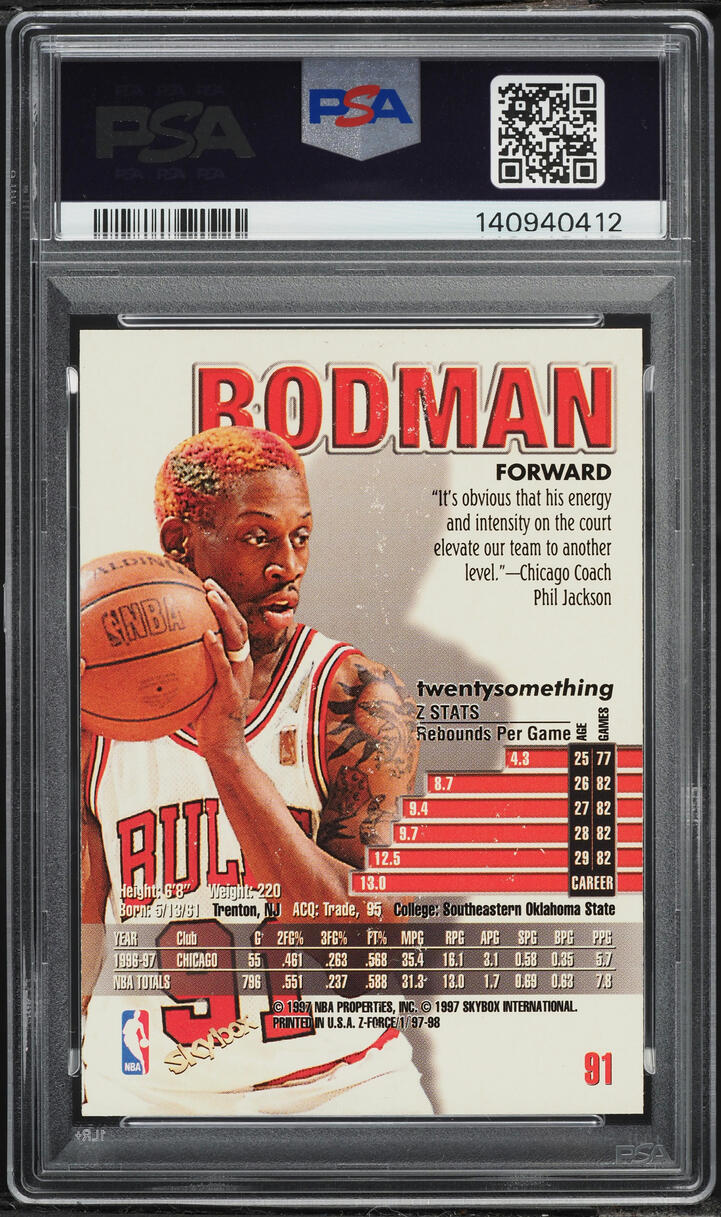 1997 Skybox Z-Force Dennis Rodman #91 PSA 8 NM-MT