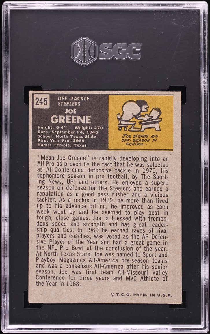 1971 Topps Football Joe Greene ROOKIE #245 SGC 4 VGEX