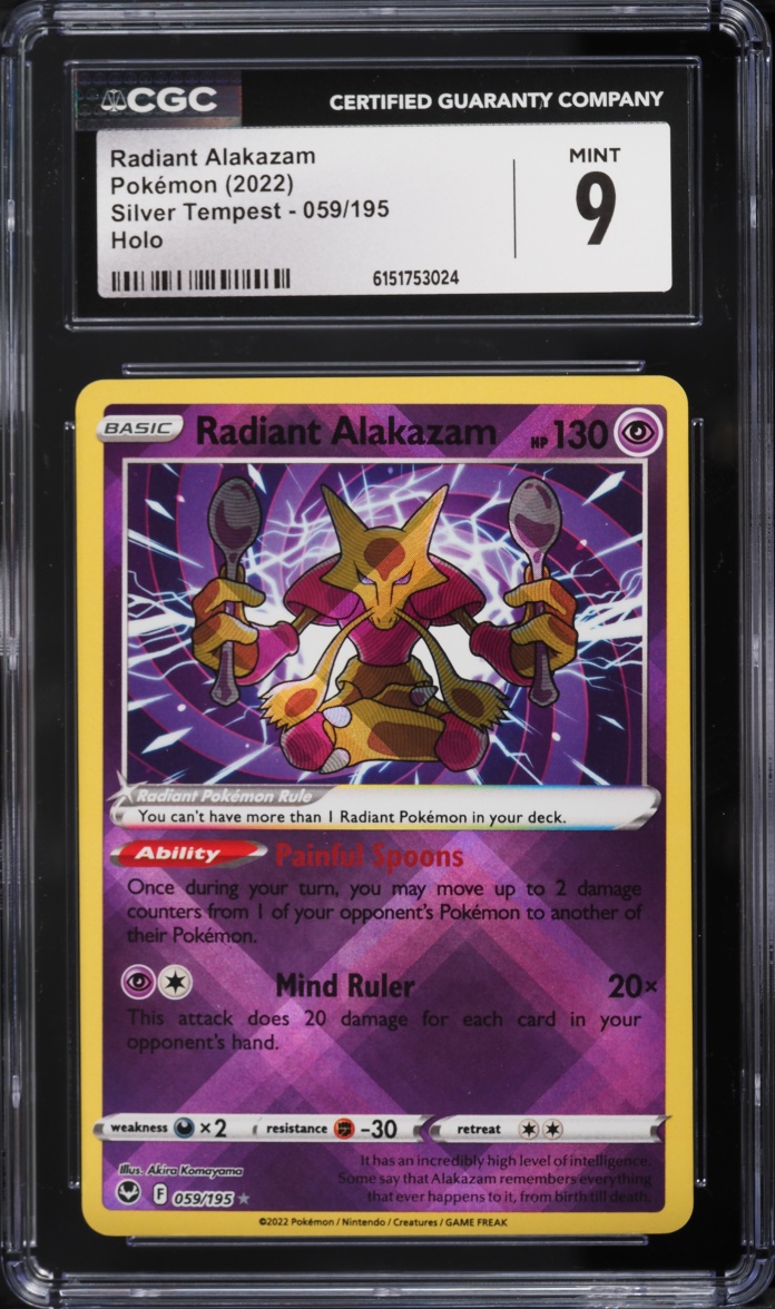 2022 Pokemon Sword & Shield Silver Tempest Holo Radiant Alakazam #59 CGC 9 MINT