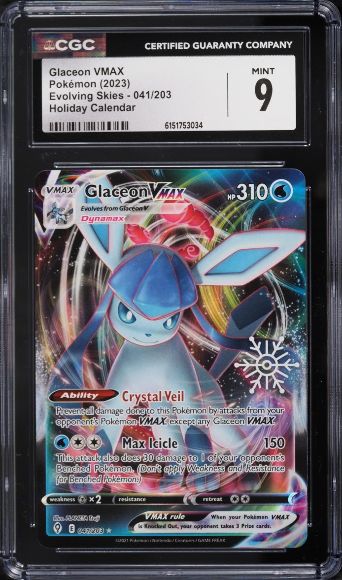 2023 Pokemon Sword & Shield Evolving Skies Holiday Callendar Holo Glaceon VMAX #41 CGC 9 MINT