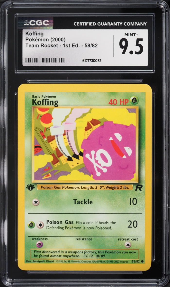 2000 Pokemon Team Rocket 1st Edition Koffing #58 CGC 9.5 MINT+