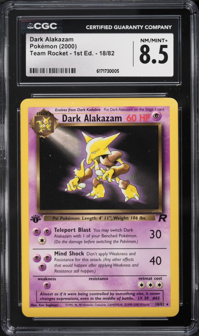 2000 Pokemon Team Rocket 1st Edition Dark Alakazam #18 CGC 8.5 NM-MT+