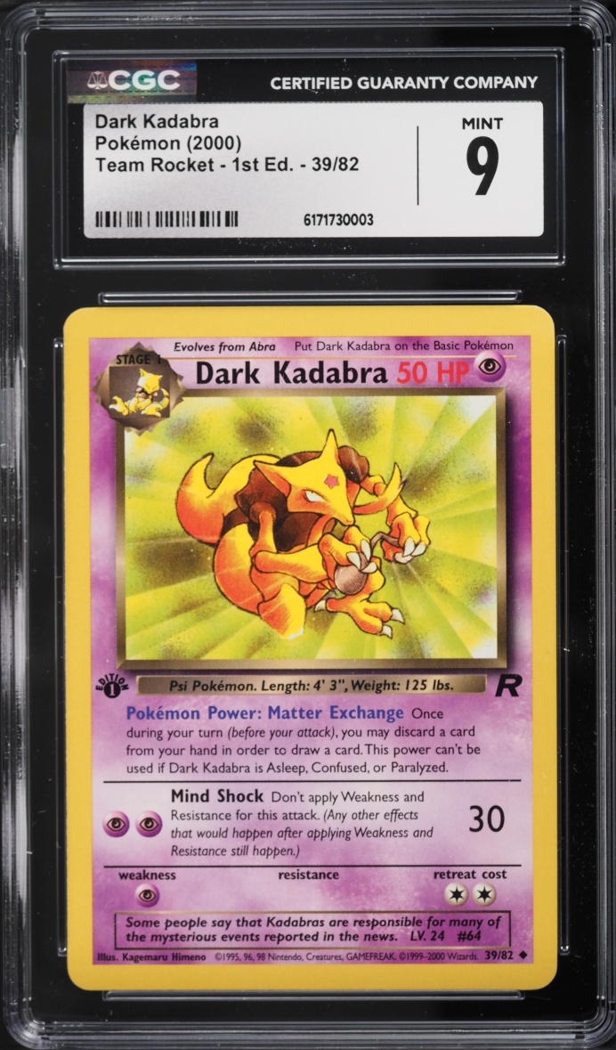 2000 Pokemon Team Rocket 1st Edition Dark Kadabra #39 CGC 9 MINT