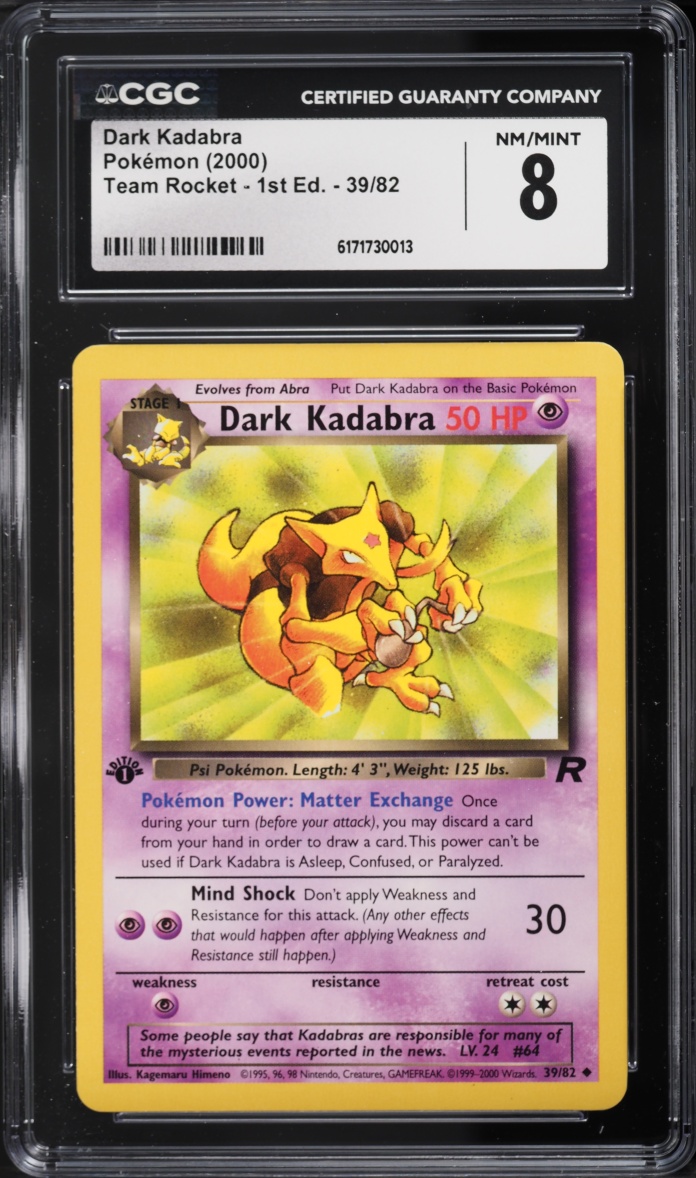 2000 Pokemon Team Rocket 1st Edition Dark Kadabra #39 CGC 8 NM-MT