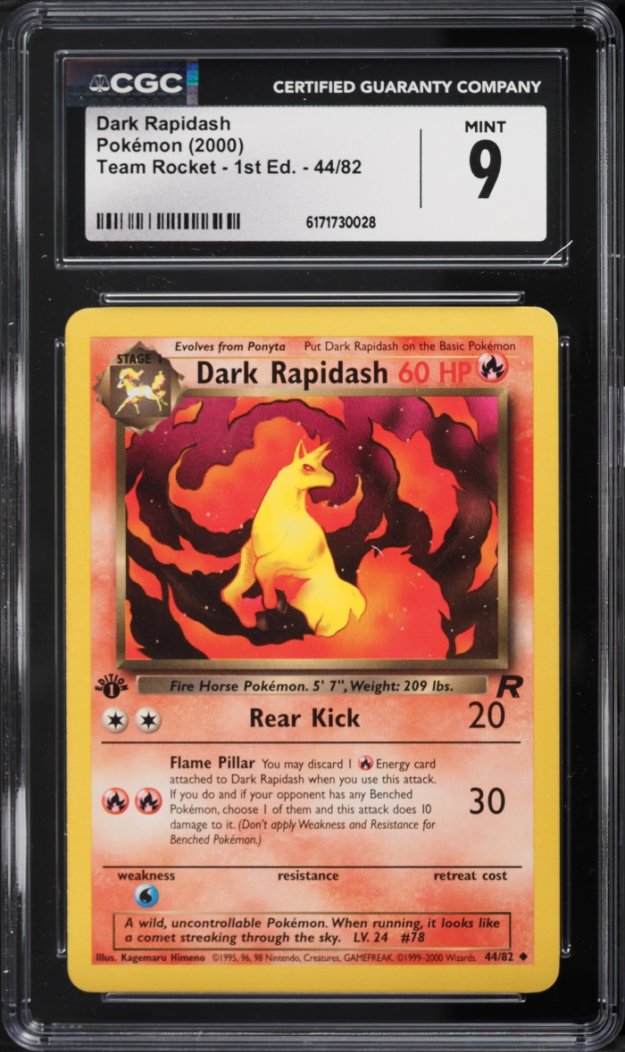 2000 Pokemon Team Rocket 1st Edition Dark Rapidash #44 CGC 9 MINT