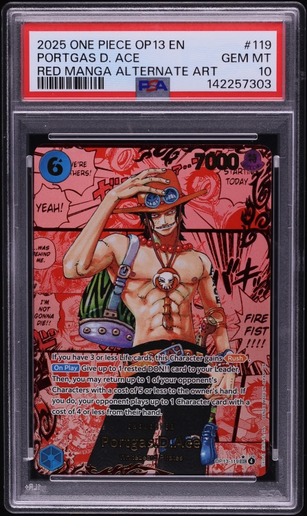 2025 One Piece Carrying On His Will SEC Red Manga Art Portgas D. Ace #OP13-119 PSA 10 GEM MINT