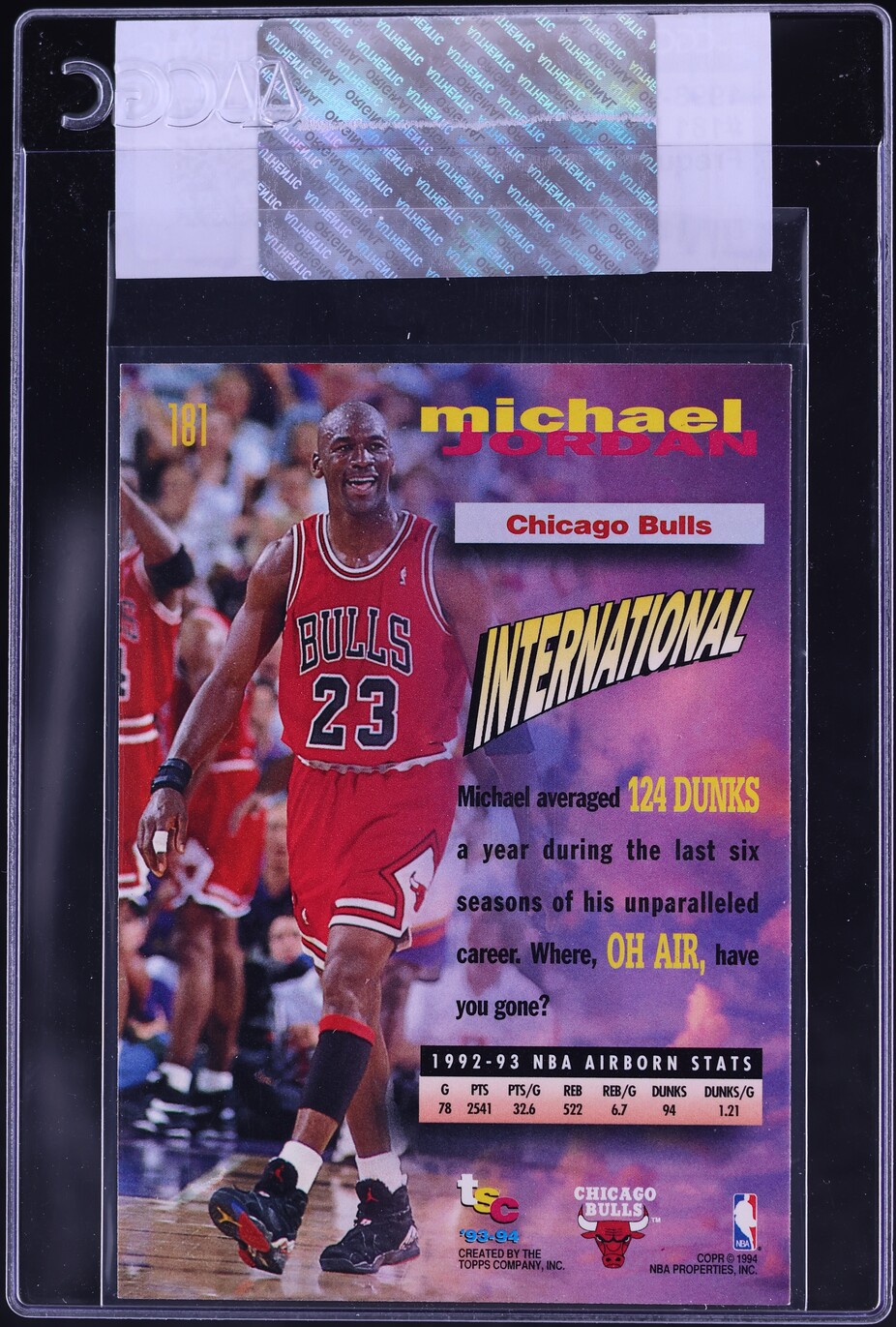 1993 Stadium Club Frequent Flyers Michael Jordan #181 CGC AUTH