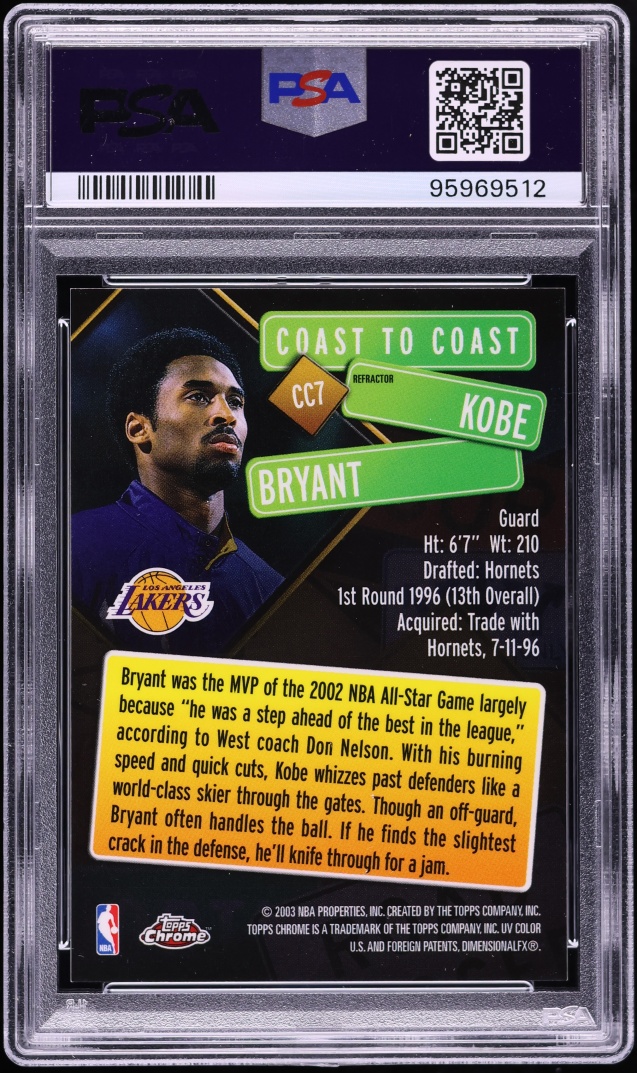 2002 Topps Chrome Coast To Coast Refractor Kobe Bryant #CC7 PSA 9 MINT - Photo 2