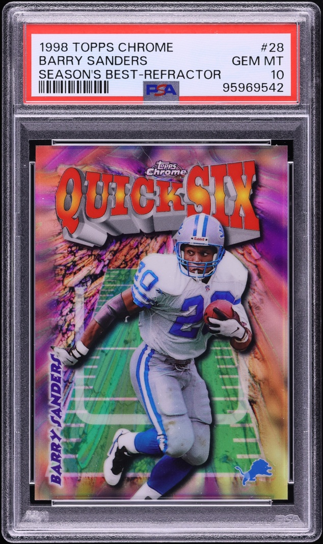 1998 Topps Chrome Season's Best Refractor Barry Sanders #28 PSA 10 GEM MINT - Photo 1