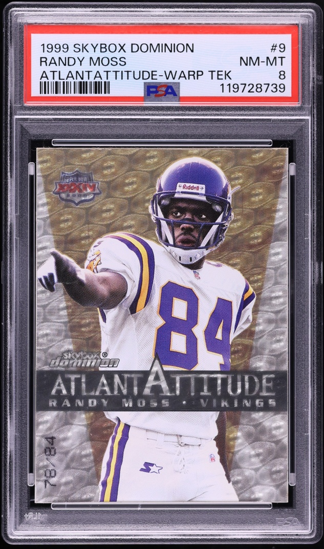 1999 Skybox Dominion Atlantattitude Warp Tek Randy Moss /84 #9 PSA 8 NM-MT - Photo 1