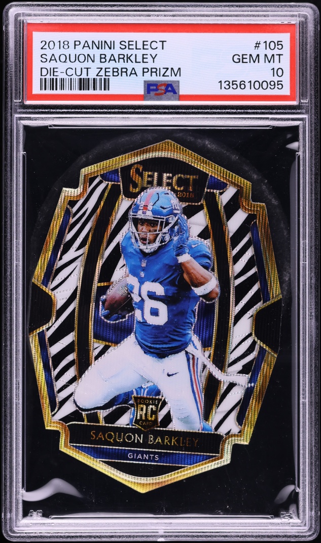 2018 Select Premier Level Zebra Prizms Die-Cut Saquon Barkley ROOKIE #105 PSA 10 GEM MINT - Photo 1