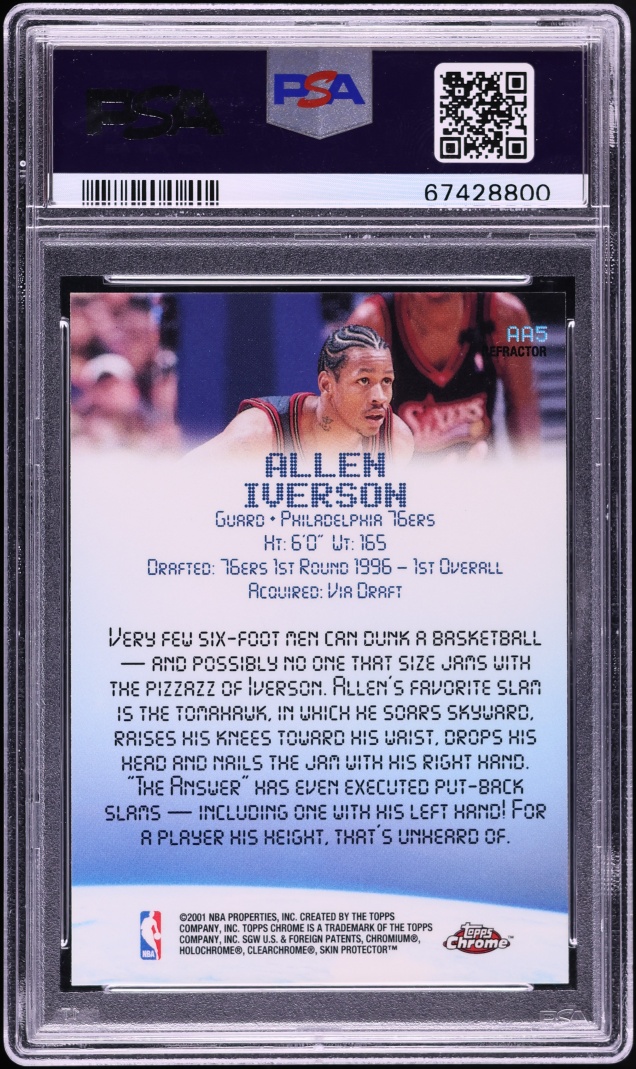 2000 Topps Chrome Aptitude For Altitude Refractor Allen Iverson #AA5 PSA 9 MINT - Photo 2