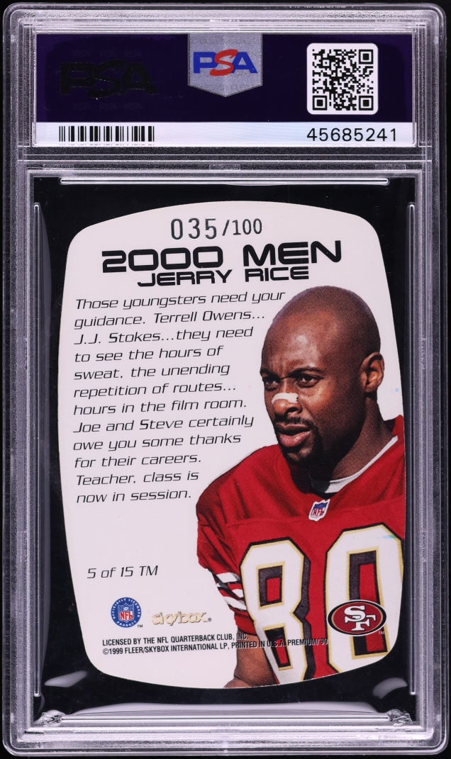 1999 Skybox Premium 2000 Men Jerry Rice /100 #5 PSA 9 MINT - Photo 2