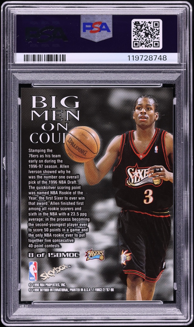 1997 Skybox Z-Force Big Men On Court Allen Iverson #8 PSA 9 MINT - Photo 2