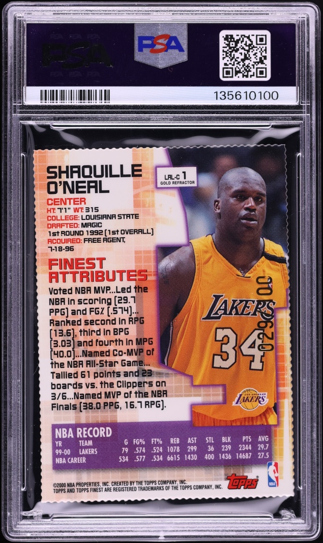 2000 Finest Gold Refractor Shaquille O'Neal /100 #1 PSA 8 NM-MT - Photo 2
