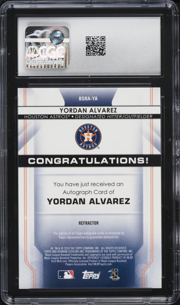 2020 Bowman Sterling Refractor Yordan Alvarez ROOKIE AUTO /150 #BSRA-YA CGC 10 GEM MINT