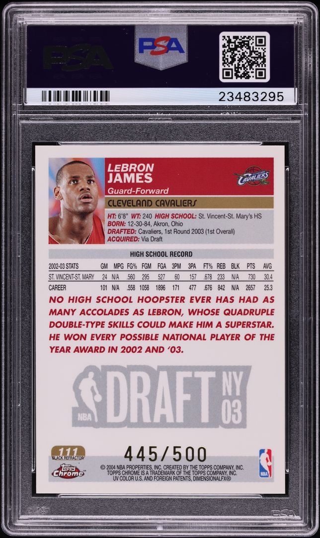 2003 Topps Chrome Black Refractor LeBron James ROOKIE /500 #111 PSA 10 GEM MINT