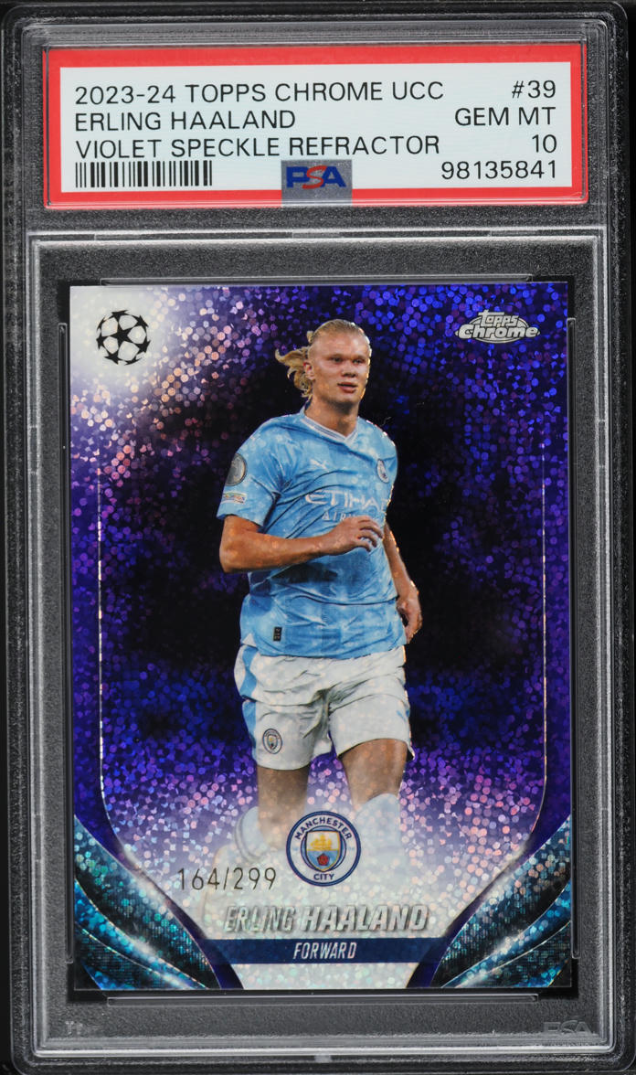 2023 Topps Chrome UEFA CC Violet Speckle Refractor Erling Haaland /299 PSA 10