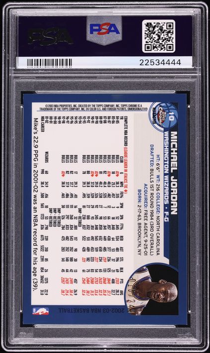 2002 Topps Chrome White Refractor Michael Jordan /249 #10 PSA 10 GEM MINT