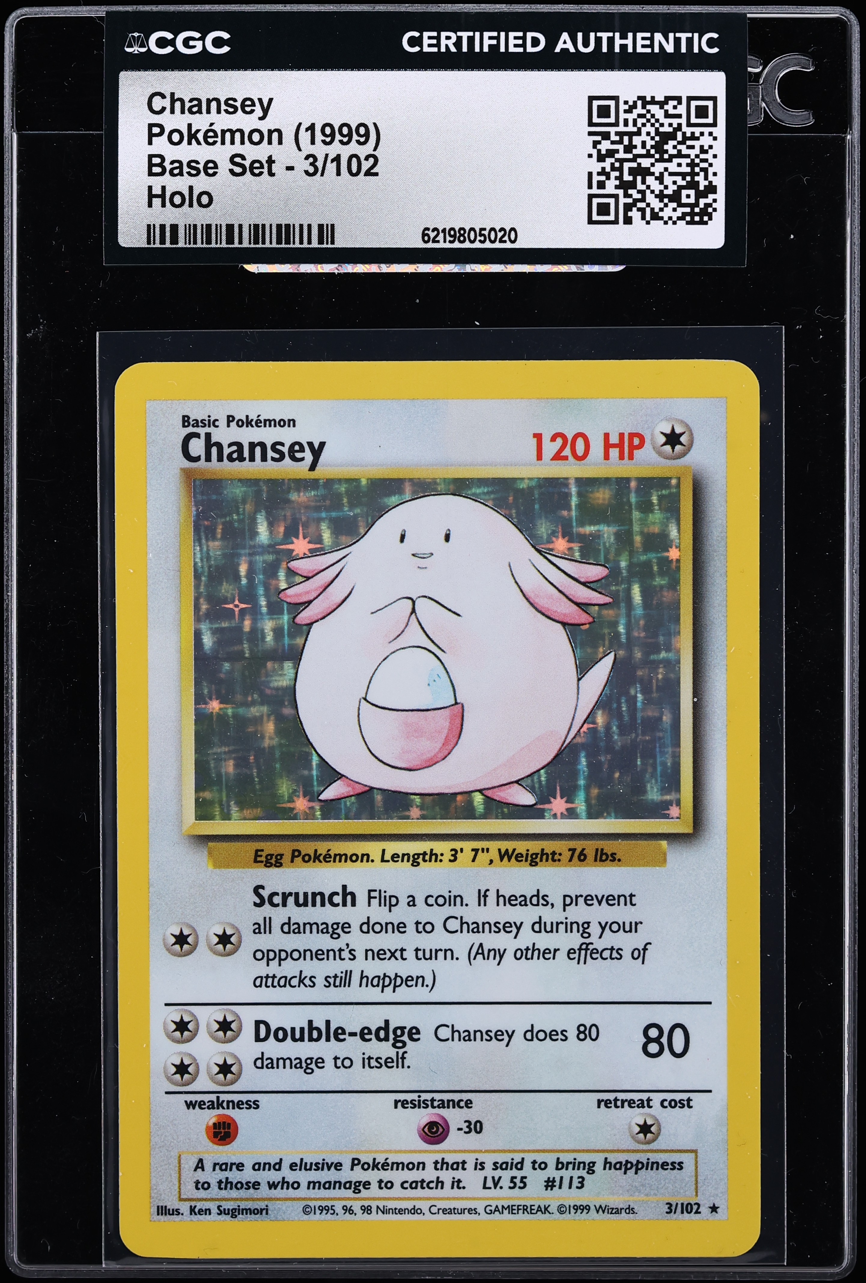 1999 Pokemon Base Set Holo Chansey #3 CGC AUTH