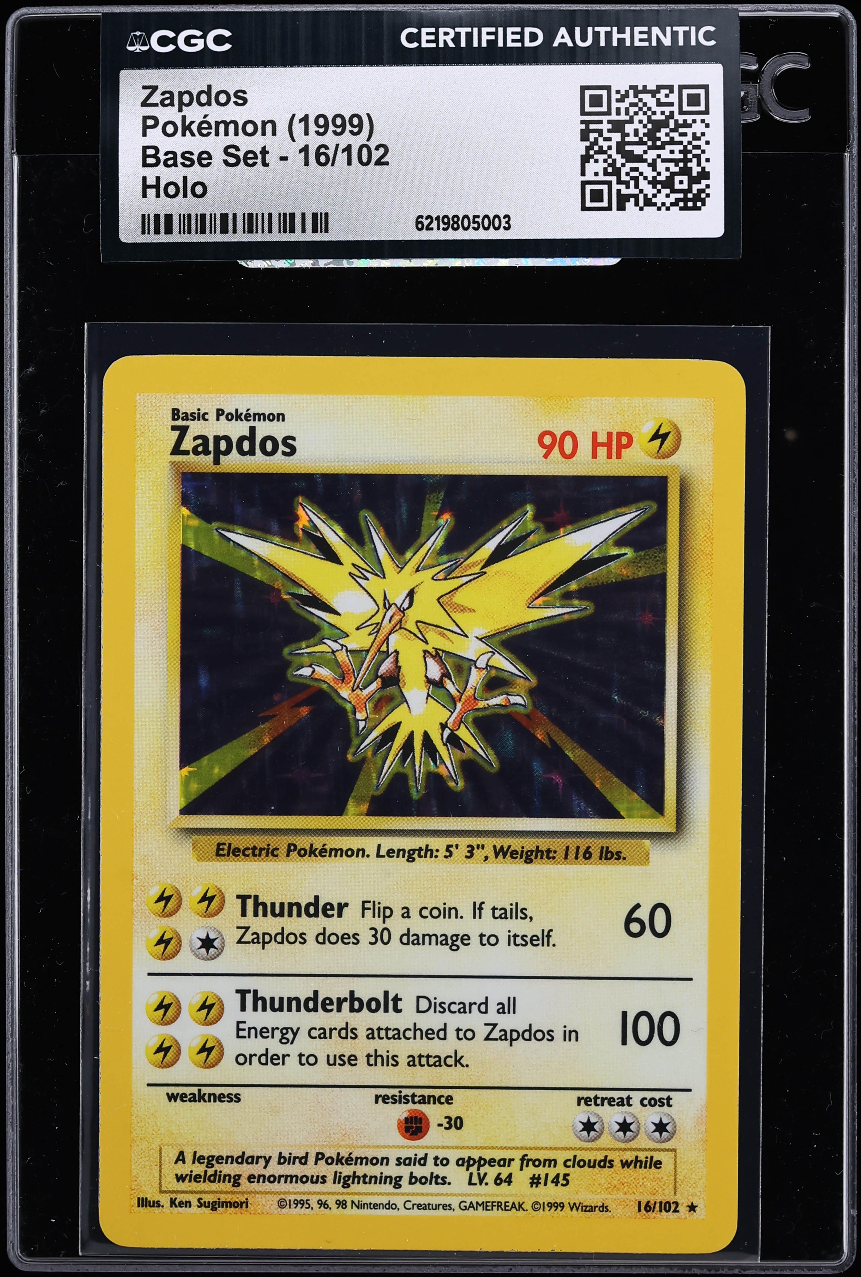 1999 Pokemon Base Set Holo Zapdos #16 CGC AUTH