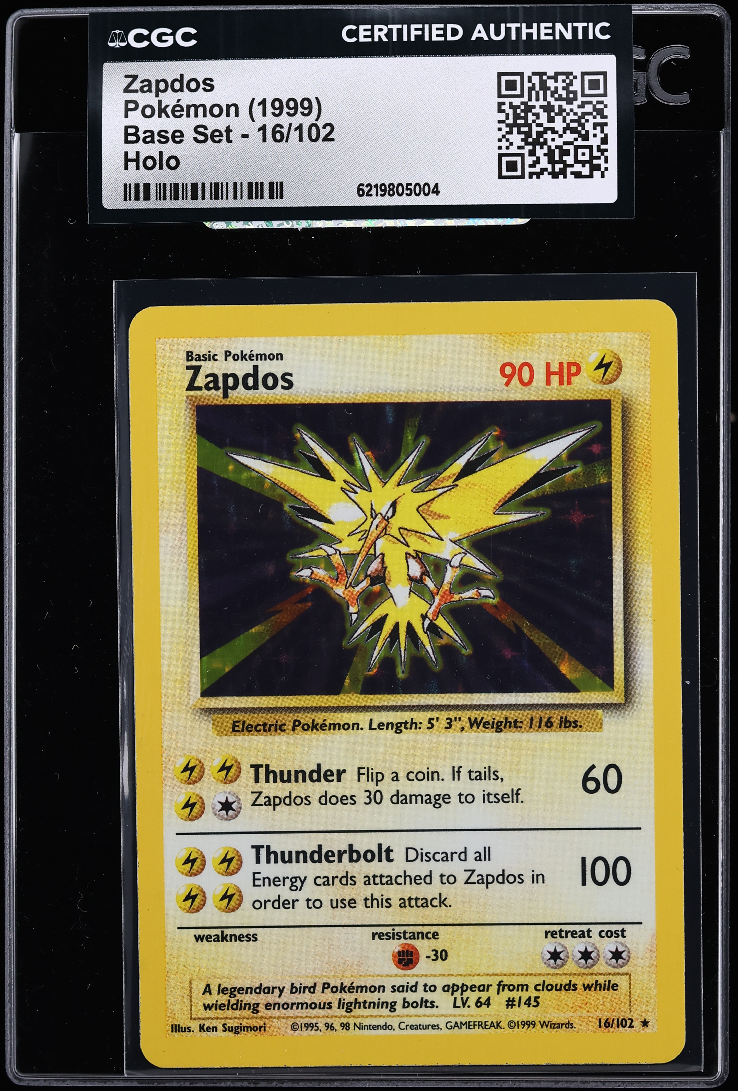 1999 Pokemon Base Set Holo Zapdos #16 CGC AUTH