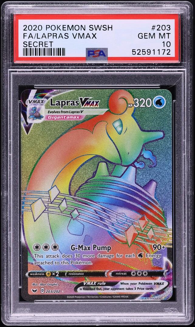 2020 Pokemon Sword & Shield Rainbow Rare Lapras VMAX #203 PSA 10 GEM MINT